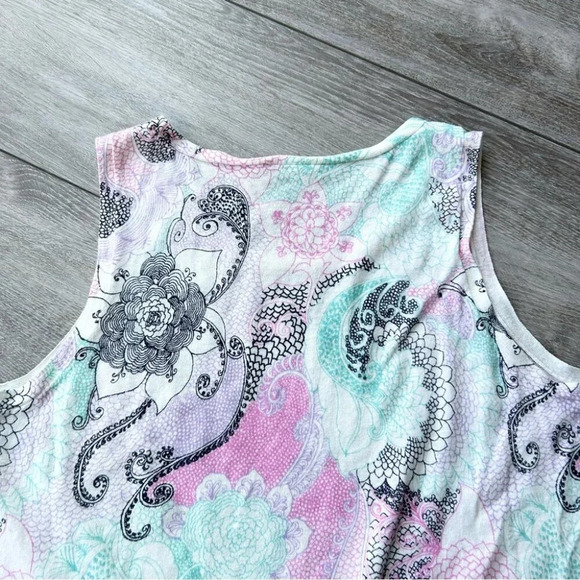Talbots Multi Color Floral Mandala Linen Sleeveless Blouse Tank Top - Picture 12 of 14